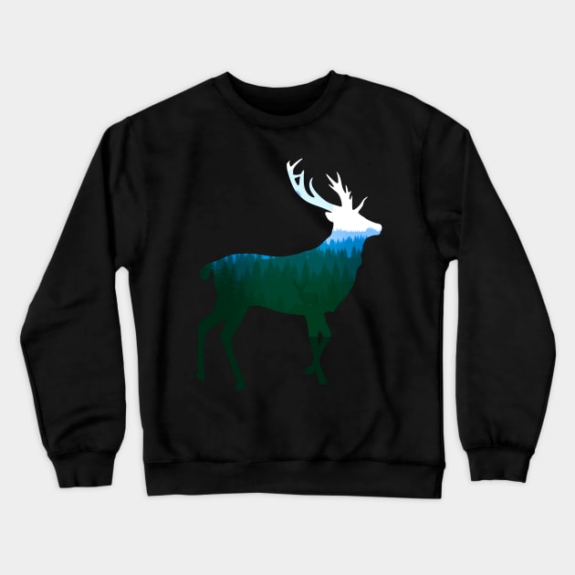 Stag Deer Buck King of the Forest - Green Crewneck Sweatshirt by ballhard